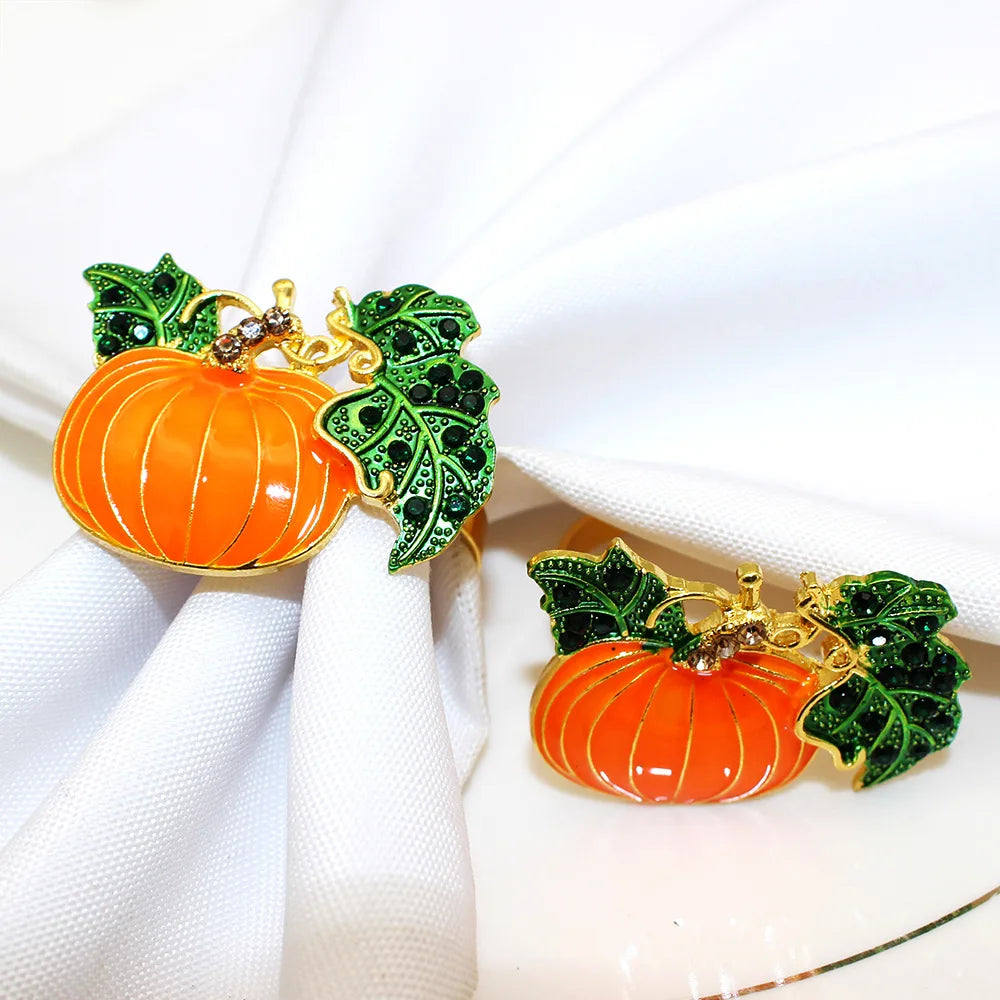6Pcs Rhinestone Pumpkin Napkin Rings Farmhouse Fall Maple Leaf Napkin Holder for Thanksgiving Wedding Christmas Dining Table Dec