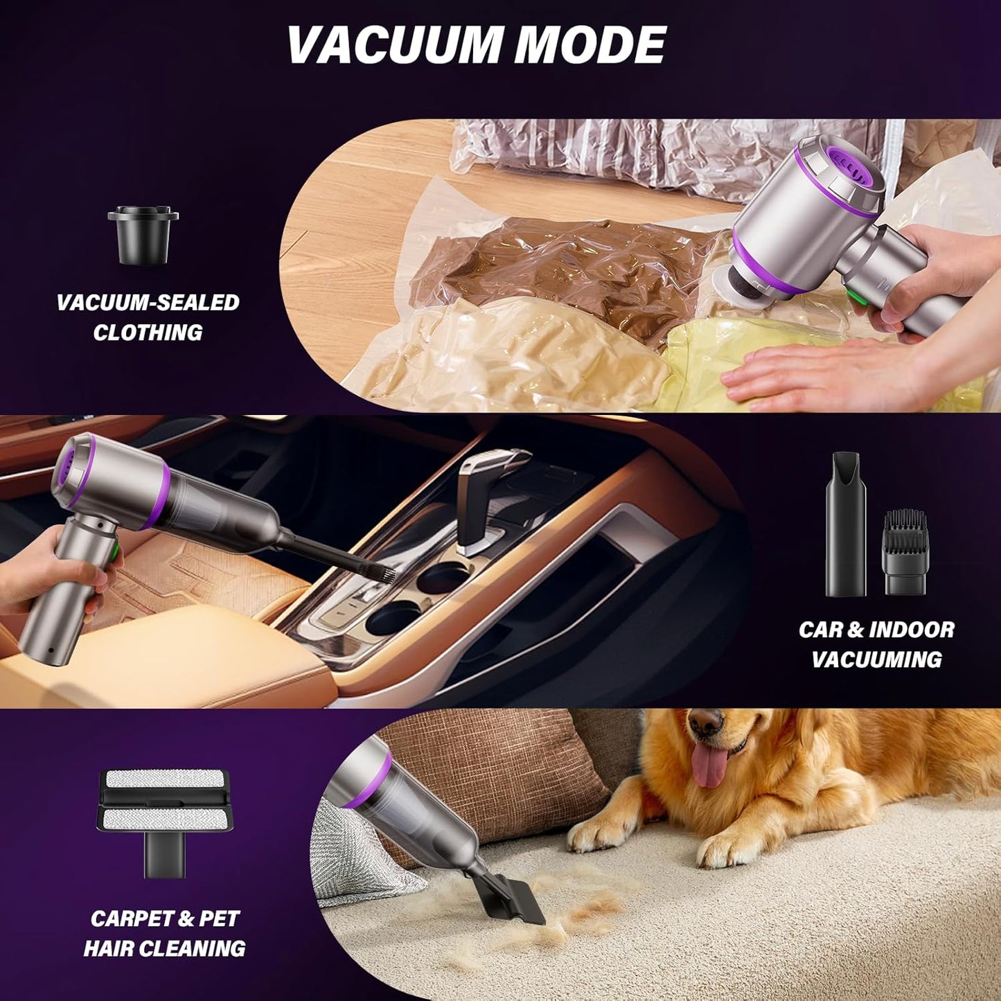 4-in-1 Cordless Mini Vacuum Cleaner | High Power – 20,000PA Suction | Dust Blower, Inflator & Air Blower | Super Strong Suction Motor | Ideal for Car, Home, Office & Outdoor