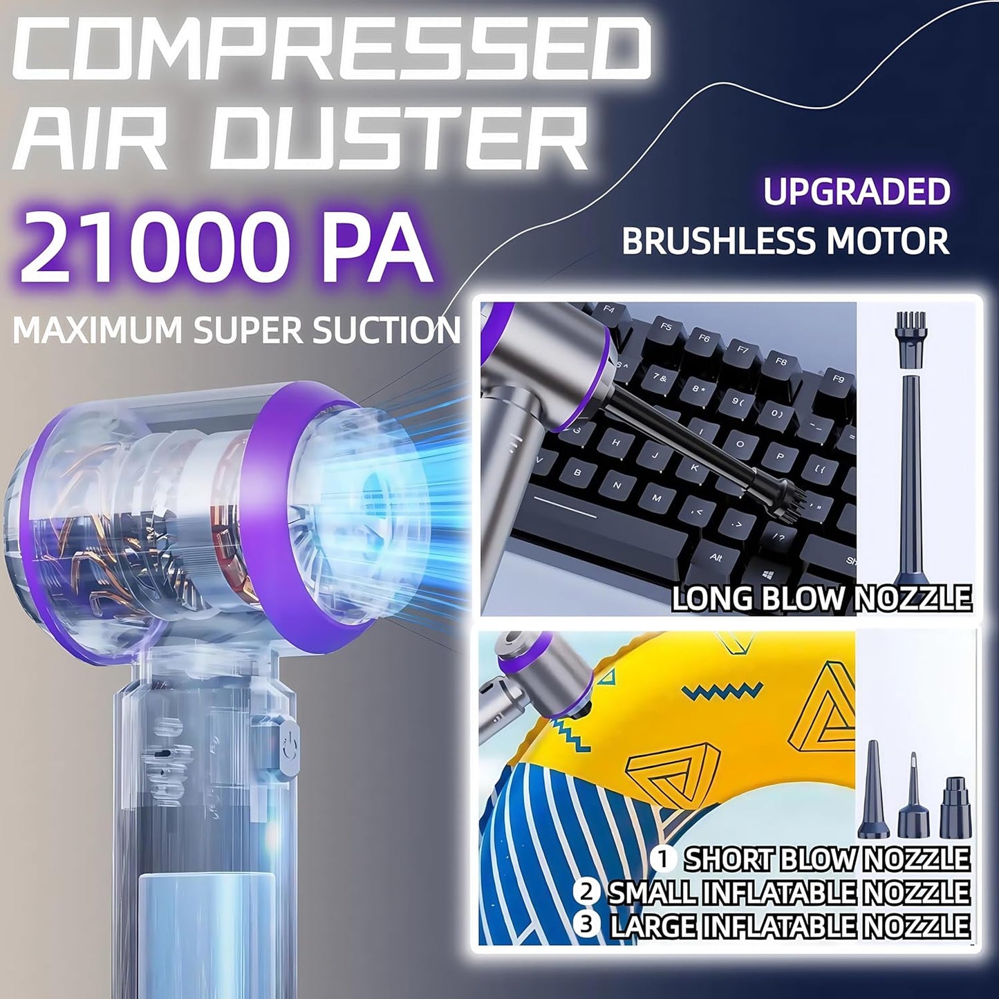 4-in-1 Cordless Mini Vacuum Cleaner | High Power – 20,000PA Suction | Dust Blower, Inflator & Air Blower | Super Strong Suction Motor | Ideal for Car, Home, Office & Outdoor