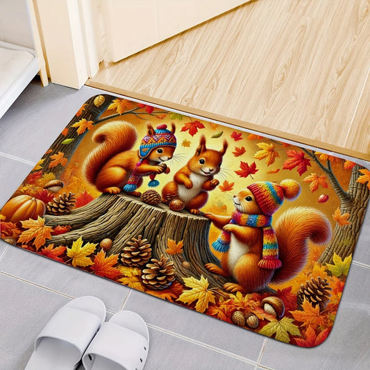Autumn Squirrel Welcome Doormat Maple Leaf Carpets Front Door Entrance Rug Living Room Bedroom Floormat Thanksgiving Decorations