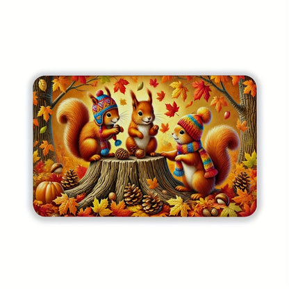 Autumn Squirrel Welcome Doormat Maple Leaf Carpets Front Door Entrance Rug Living Room Bedroom Floormat Thanksgiving Decorations