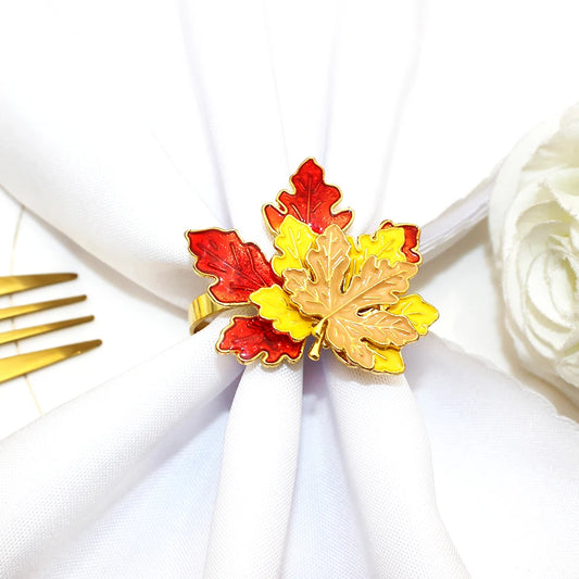 6Pcs Rhinestone Pumpkin Napkin Rings Farmhouse Fall Maple Leaf Napkin Holder for Thanksgiving Wedding Christmas Dining Table Dec
