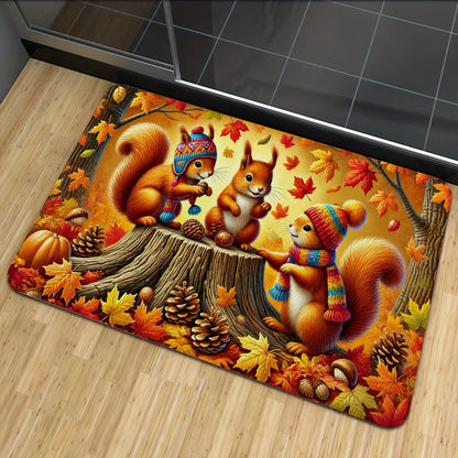 Autumn Squirrel Welcome Doormat Maple Leaf Carpets Front Door Entrance Rug Living Room Bedroom Floormat Thanksgiving Decorations