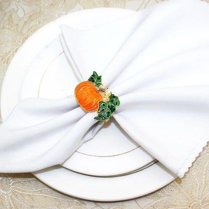 6Pcs Rhinestone Pumpkin Napkin Rings Farmhouse Fall Maple Leaf Napkin Holder for Thanksgiving Wedding Christmas Dining Table Dec