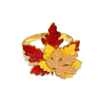 6Pcs Rhinestone Pumpkin Napkin Rings Farmhouse Fall Maple Leaf Napkin Holder for Thanksgiving Wedding Christmas Dining Table Dec